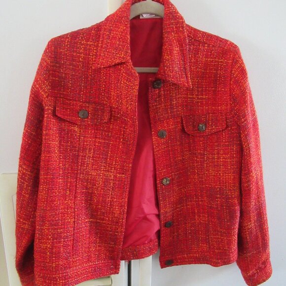 Coldwater Creek red Orange Blend Tweed Blazer lined crop button xs - Picture 1 of 3